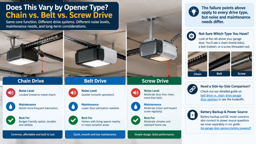Comparison of chain belt and screw drive garage door openers