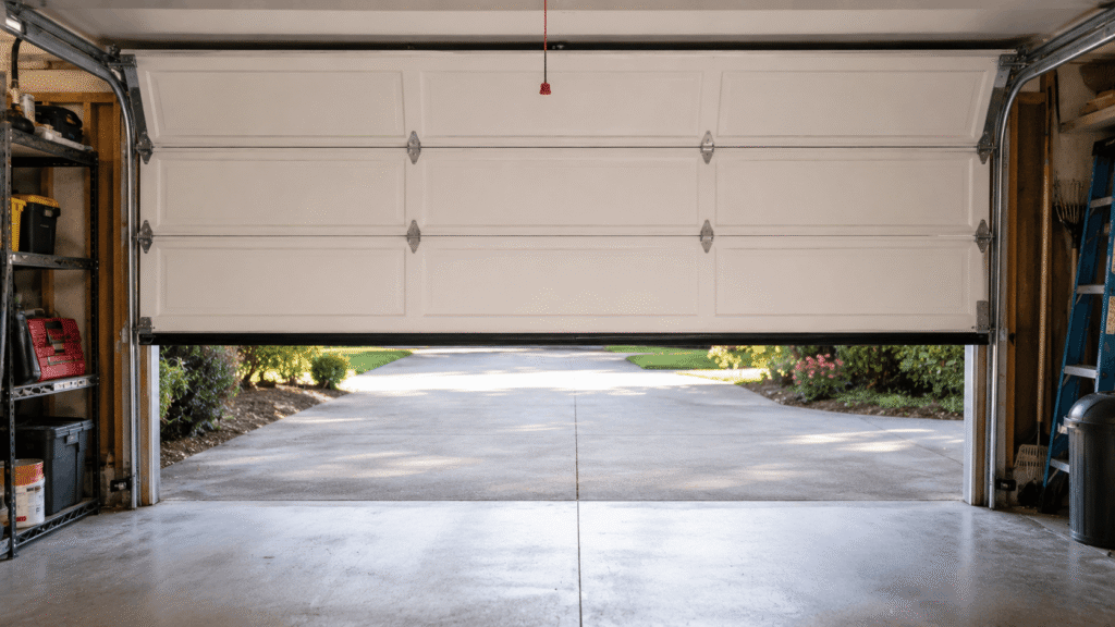 Garage door halfway closed reversing back up inside a residential garage