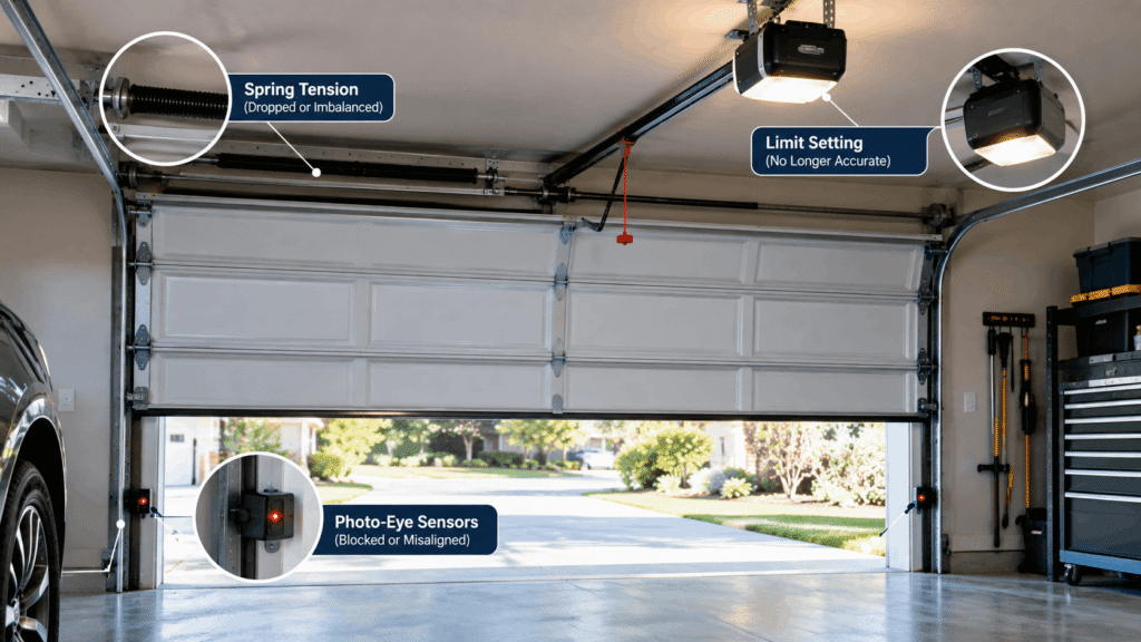 Garage door opening halfway due to common opener problems