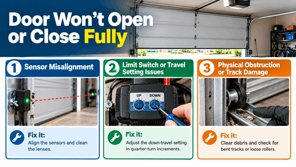 Garage door won't open or close fully troubleshooting guide