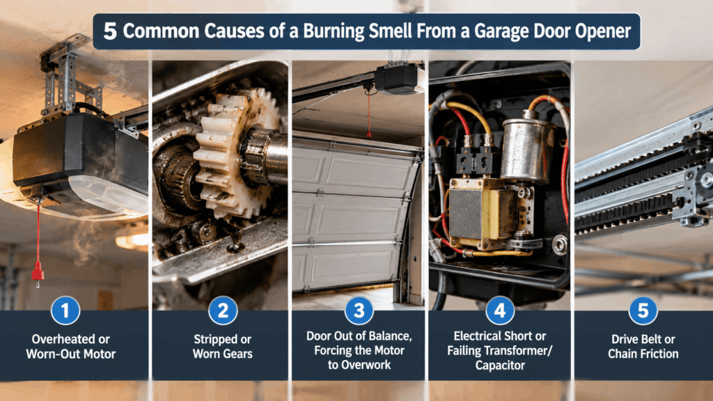 garage door opener issues showing overheating motor worn gears unbalanced door electrical components and chain friction